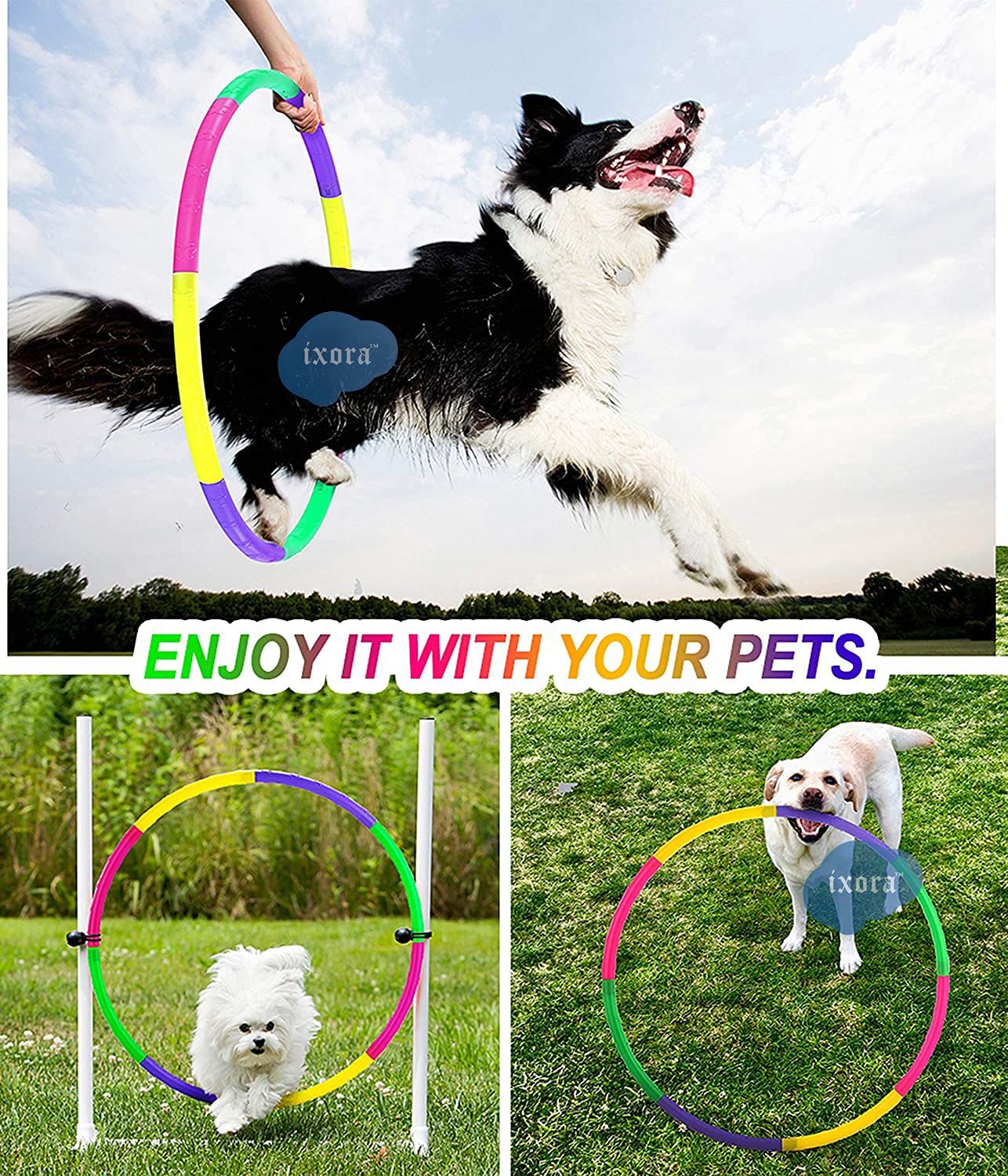 Ixora Hula Hoop Toys, Detachable and Adjustable Fitness Exercise Ring Toys for Kids, pet Training Skill Development Ideal Indoor and Outdoor Gymnastics Toys for Boys and Girls (Big) (Small) 3