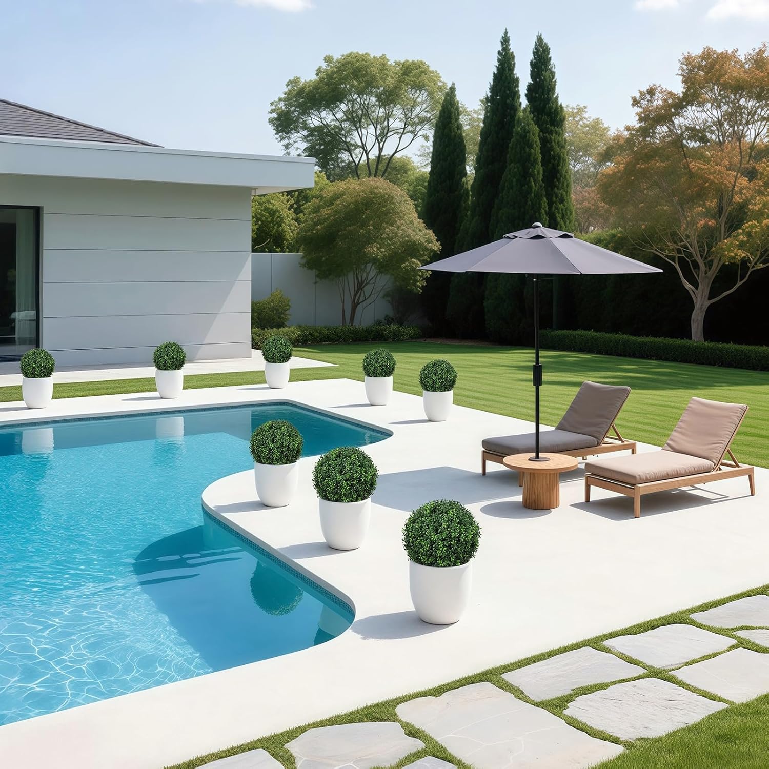 2-Pack Artificial Boxwood Topiary Trees - 25.6" UV Resistant Faux Outdoor Plants with Spikes - Realistic 2-Layered Greenery Bushes for Front Porch, Garden & Planter Filler - Image 9