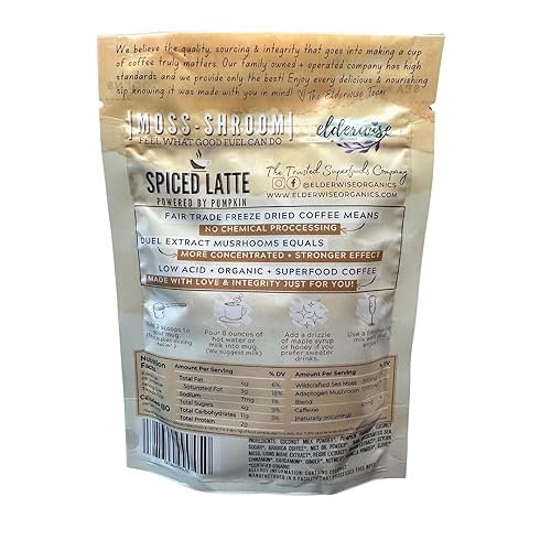 Miniatura 2 de Elderwise Organics Café con leche con especias  Desarrollado por calabaza y hongos  Musgo marino, Chaga, melena de león, Reishi  8 porciones - Café