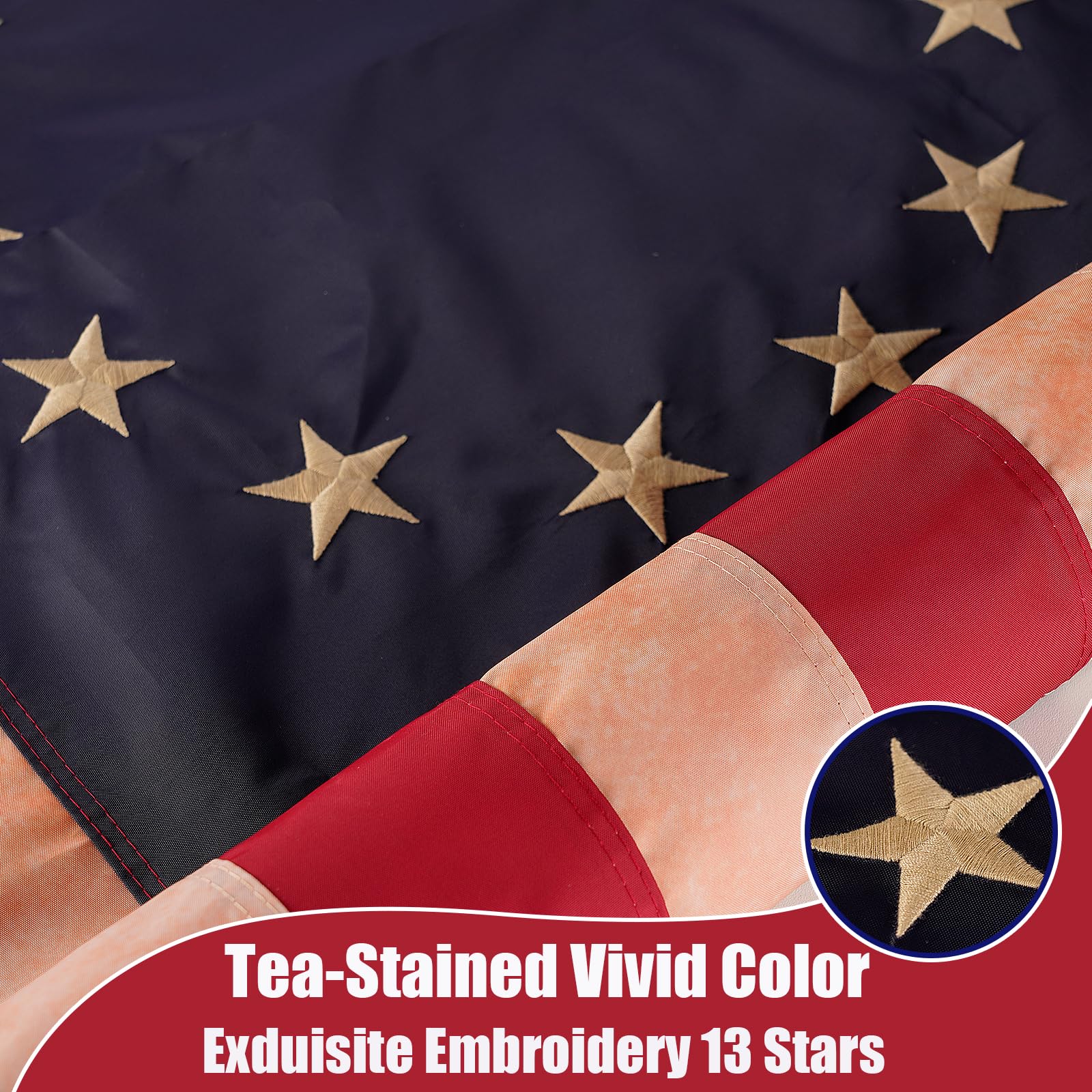 Bandiera Betsy Ross 3x5 Piedi &ndash; Vintage Tea Stained &ndash; 13 Stelle Coloniali Americane 100D