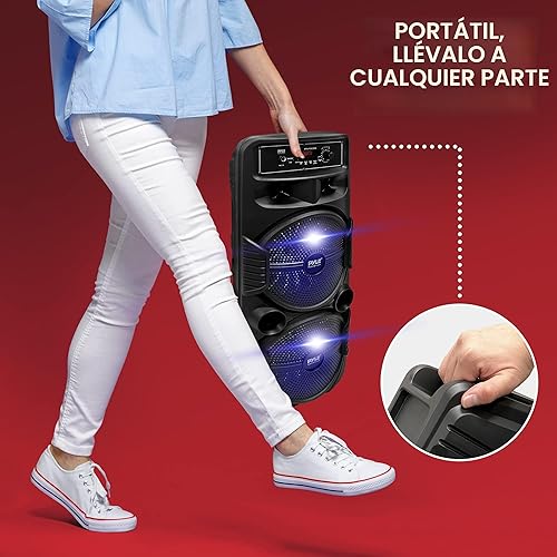 Miniatura 6 de Pyle Sistema de altavoces PA Bluetooth portátil - Altavoz Bluetooth recargable de 600 W para exteriores, sistema PA portátil con subwoofer dual de 8
