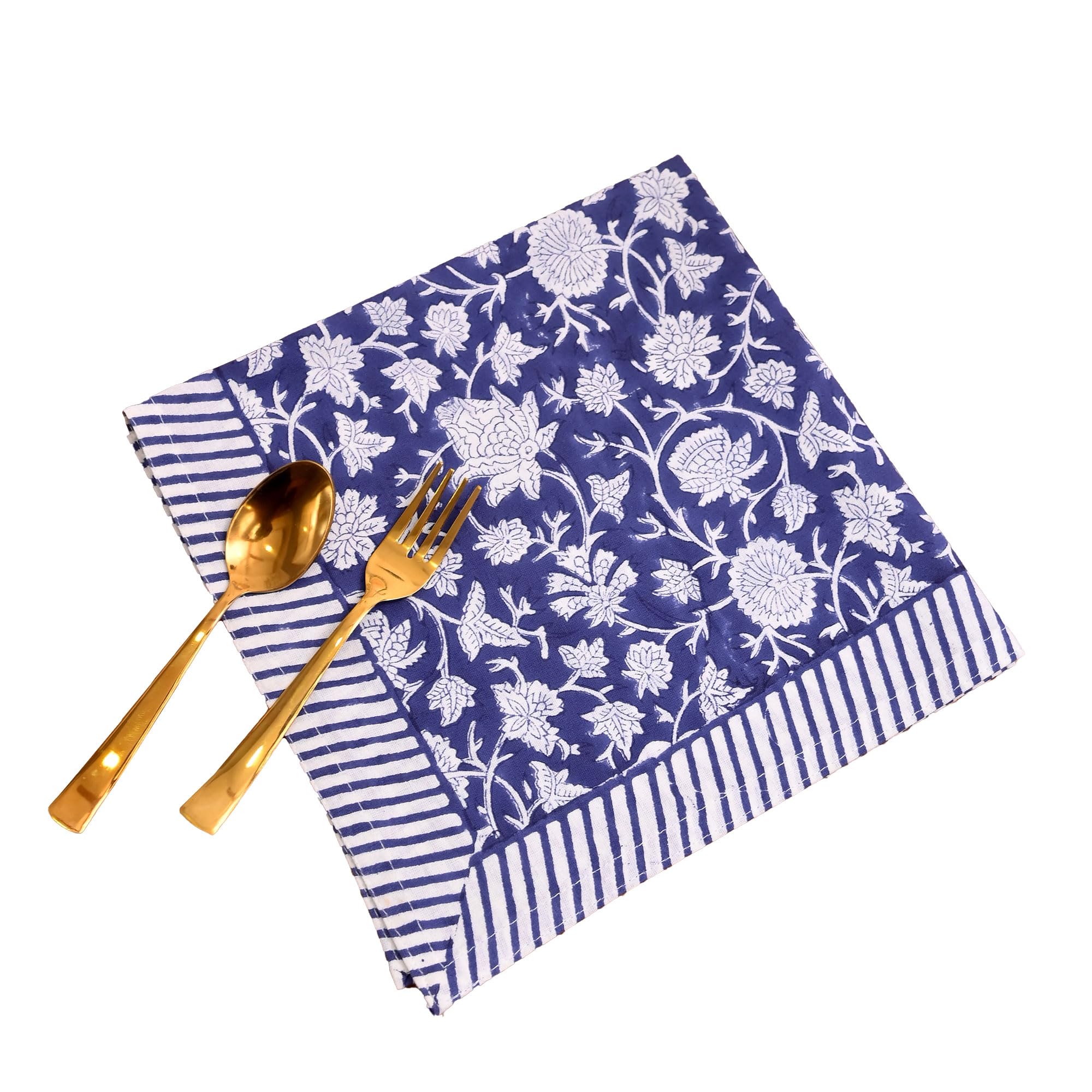 Serviettes de table en coton lavables motif floral bleu marine décoration salle à manger 40cm