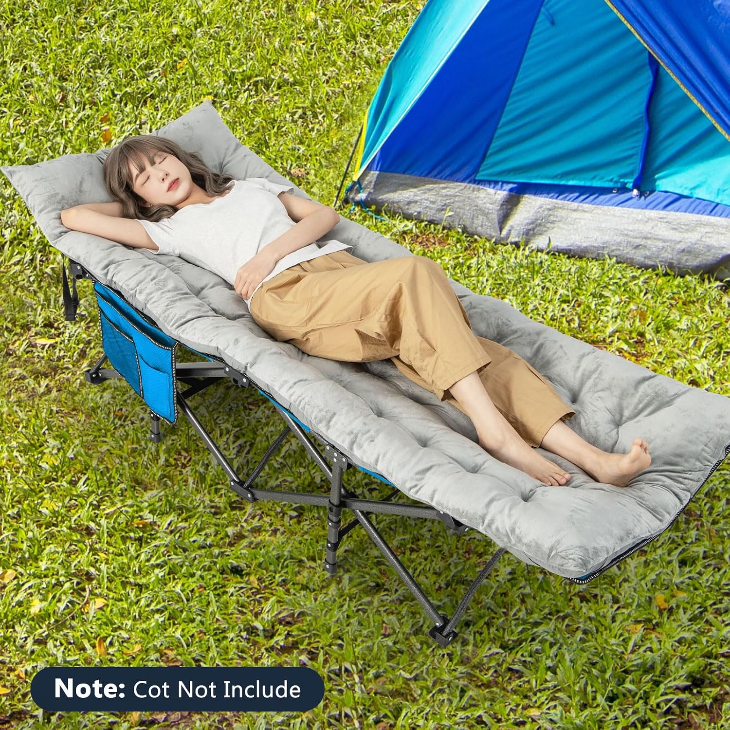 Giantex Camping Cot Pad, 75" x 27.5" x 3" Recliner Cushion with 4 Fixing Straps, Thickened Cushion for Lounge Chair and Swing, Indoor Outdoor Use, Mattress Pad for Hiking Travel Camp Vacation, Gray