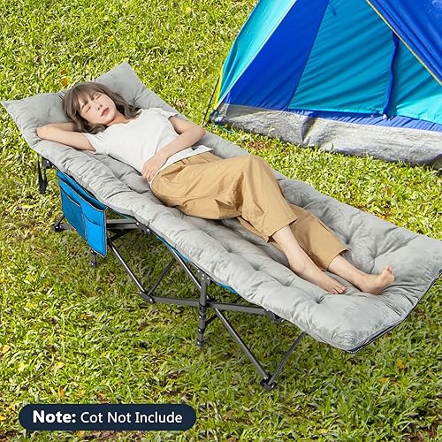 Miniatura 10 de Giantex Almohadilla para cuna de campamento, 75 x 27.5 x 3 pulgadas, cojín reclinable con 4 correas de fijación, cojín grueso para silla de descanso