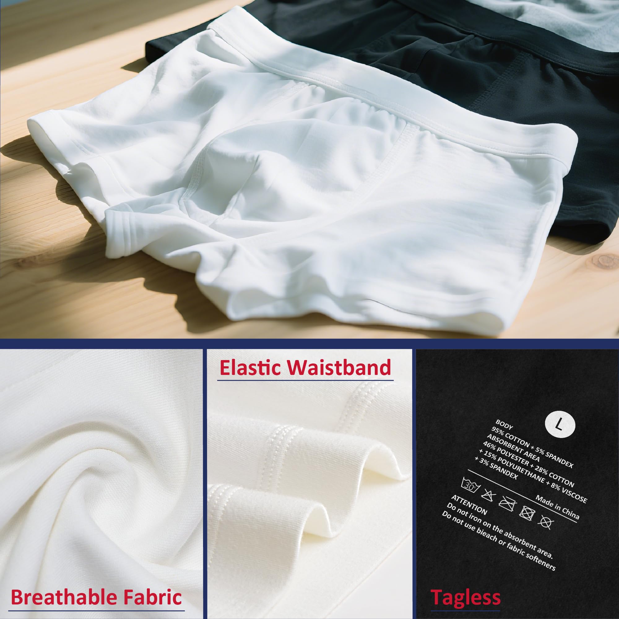 Ropa interior lavable para incontinencia urinaria para hombres, calzoncillos tipo bóxer para protección contra fugas de vejiga, paquete de 2
