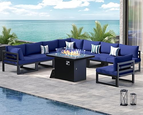 Miniatura 536 de NICESOUL 7 Piece White Powder-Coated Aluminum Patio Furniture with Fire Pit Table, 29 Inch Extra Wide Outdoor Sectional Sofa for 6, High-End Heavy