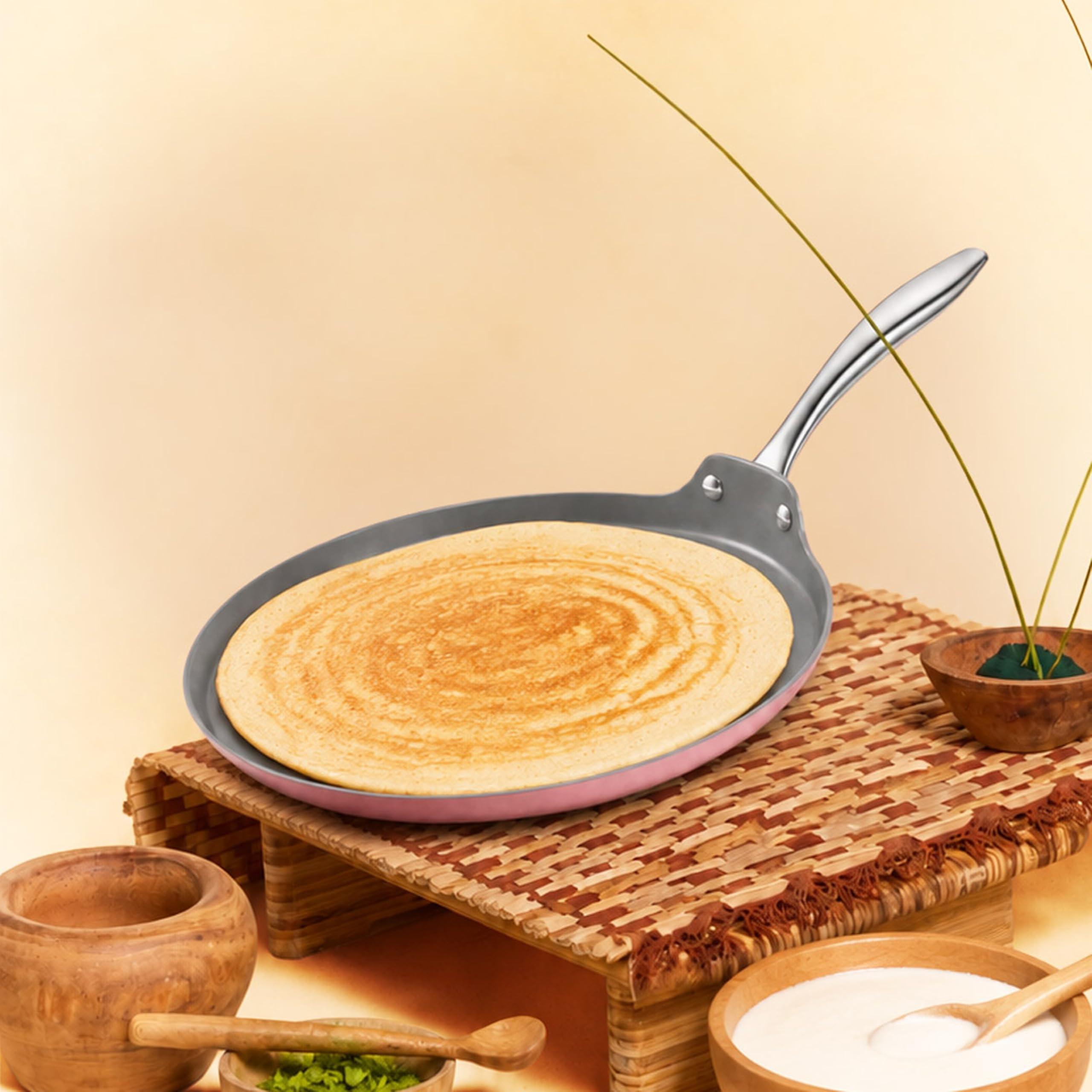 Asai Ceramic Dosa Tawa - Non Stick, Pink -2
