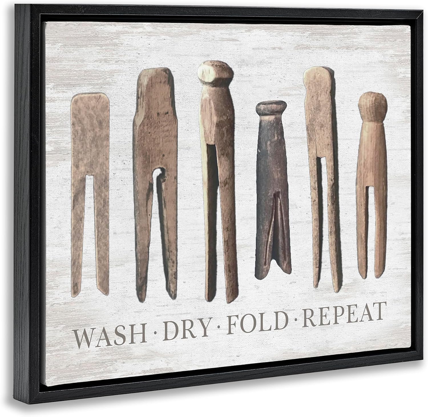 Stupell Industries Rustic Laundry Phrase Framed Floater Canvas Wall Art Design by Lettered and Lined