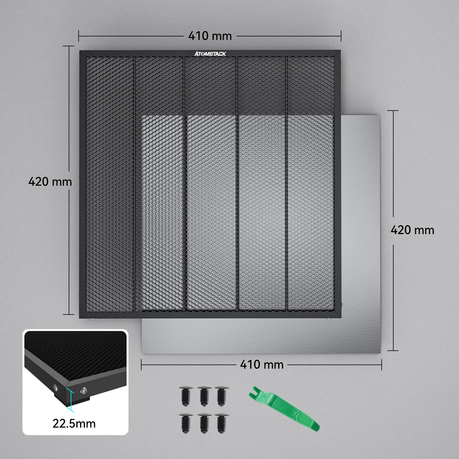 ATOMSTACK Laser Honeycomb stół roboczy 400 x 400 x 22 mm z klipsem do maszyny do grawerowania laserowego, ochrona biurka, podkładka ochronna na stół o strukturze plastra miodu, kompatybilny z