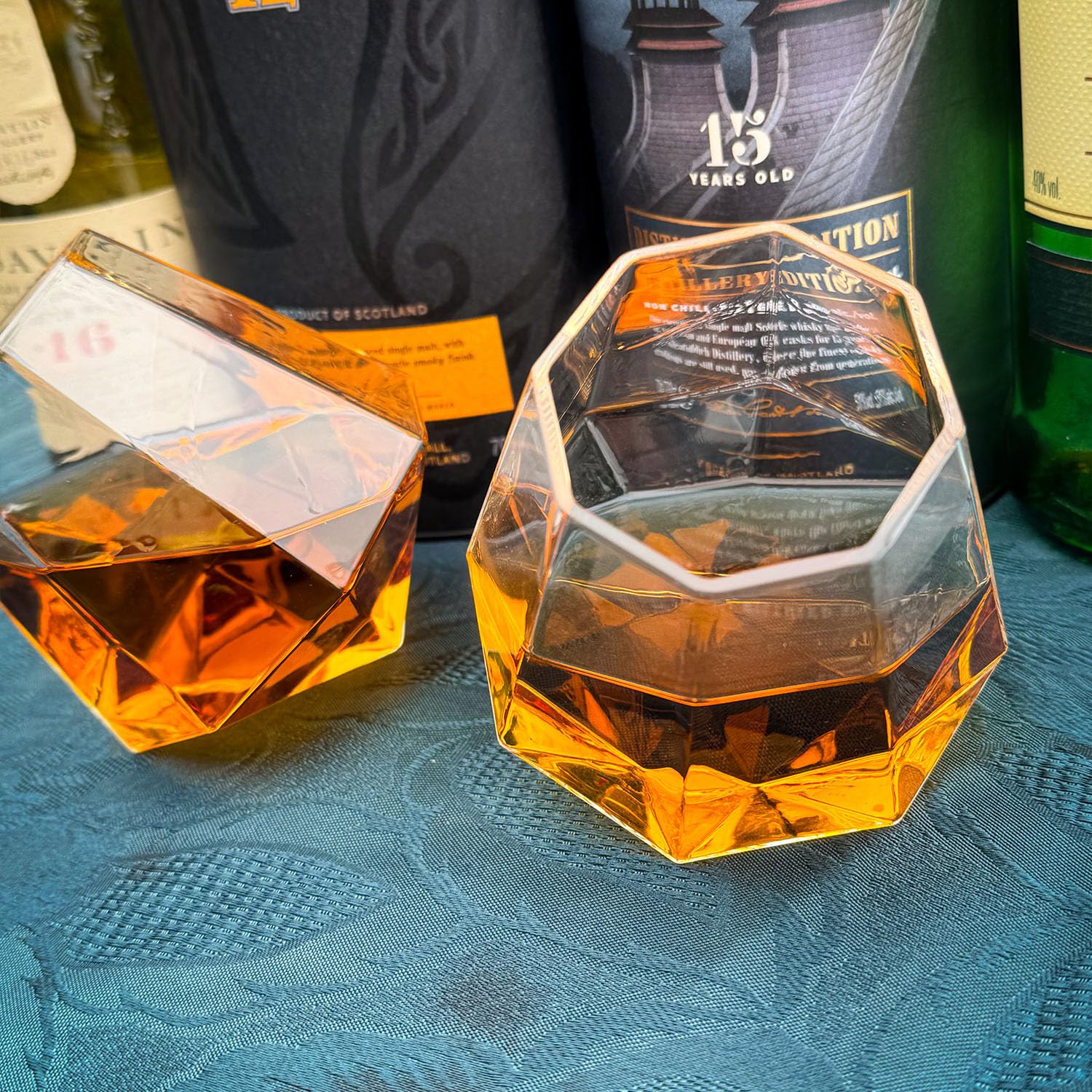 Verres Diamant, Set de 2 verres à whisky, Verres à whisky insolites, Pivotant sur pied, Coffret cadeau, [Probable] Transparent