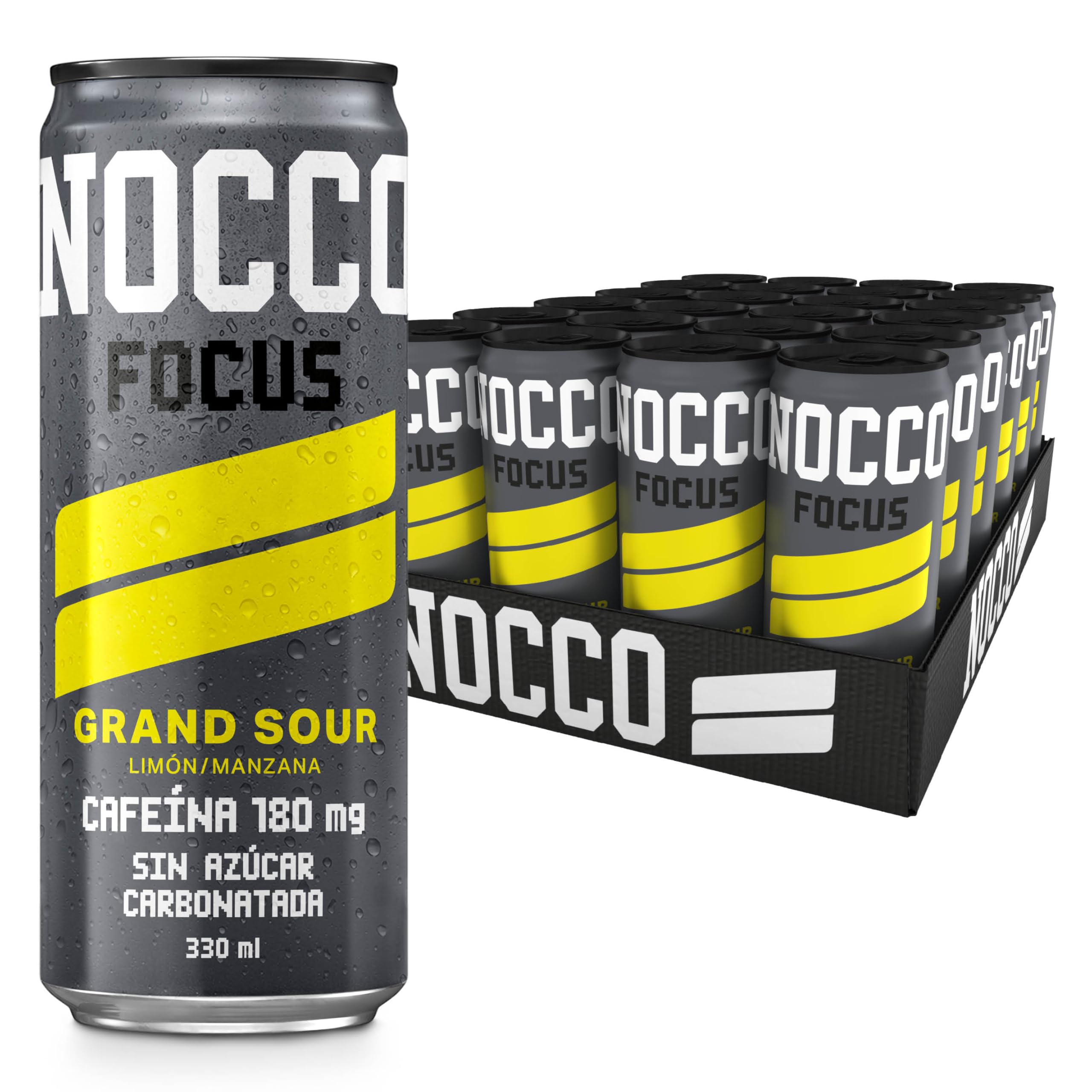 NOCCO -Bebida Energética con 180mg Cafeína, Enriquecida con Vitaminas B6 y B12, Sin Azúcar, Sin Carbohidratos - 24 x 330ml inkl. Pfand (Grand Sour)