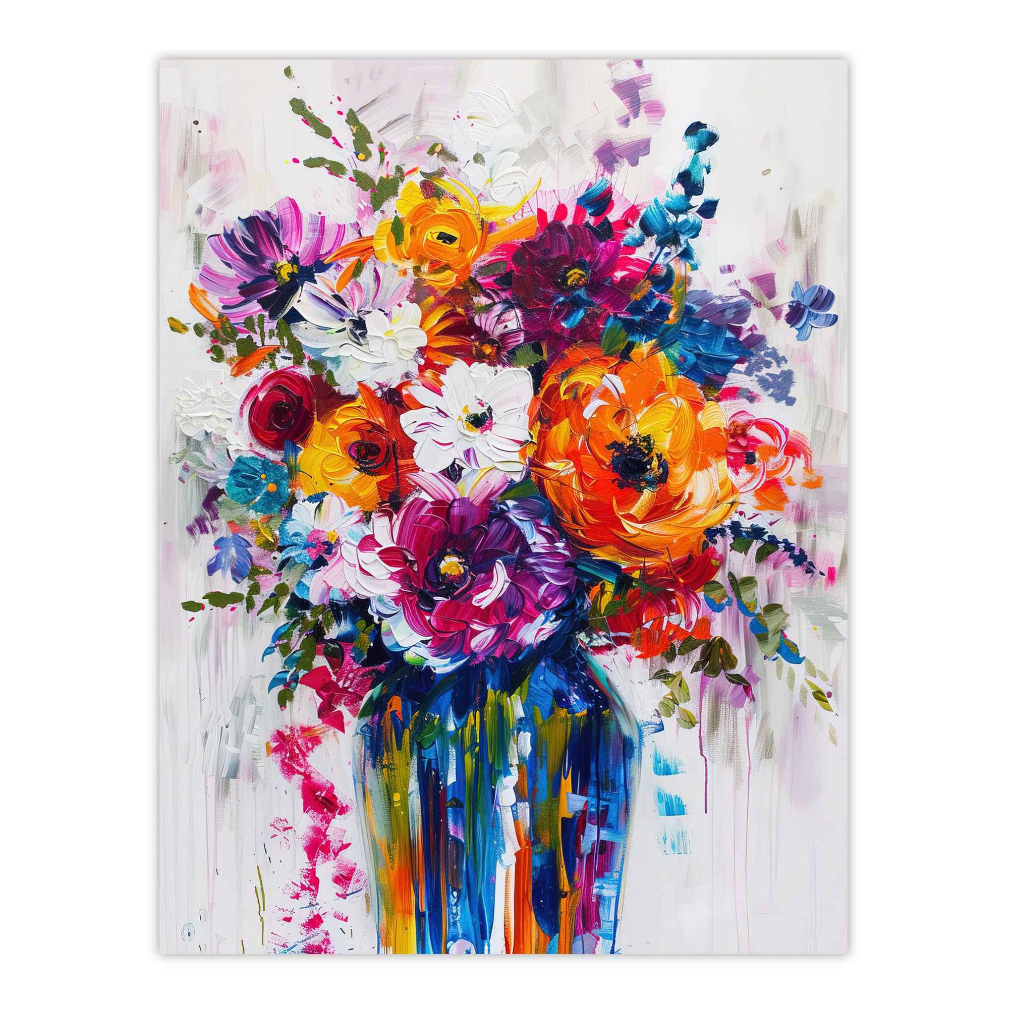 Artery8 Multicoloured Flower Bouquet in Vase Oil Painting Living Room Extra Large XL Wall Art Poster Print