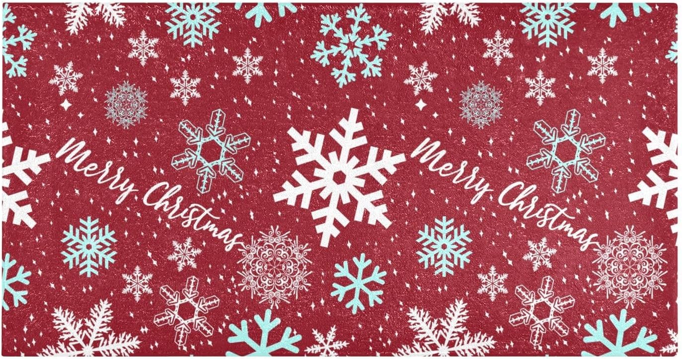 ALAZA Merry Christmas Snowflake Red Kitchen Floor Mat 39x20 Inch,Non-Slip Soft Washable Floor Mat Rug for Hallway Entryway Living Room Bedroom Dorm Office Home Decor