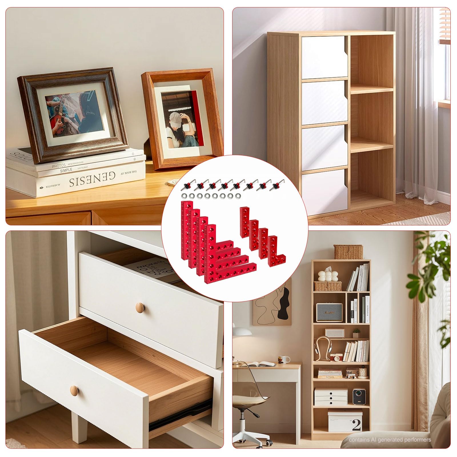Set 8 morsetti angolari 90°140mm+80mm per lavorazione legno fai da te | Alluminio alto resist, anod nano, antiruggine, doppia scala 3 lati, 13 fori, smusso CNC, multi combinazione