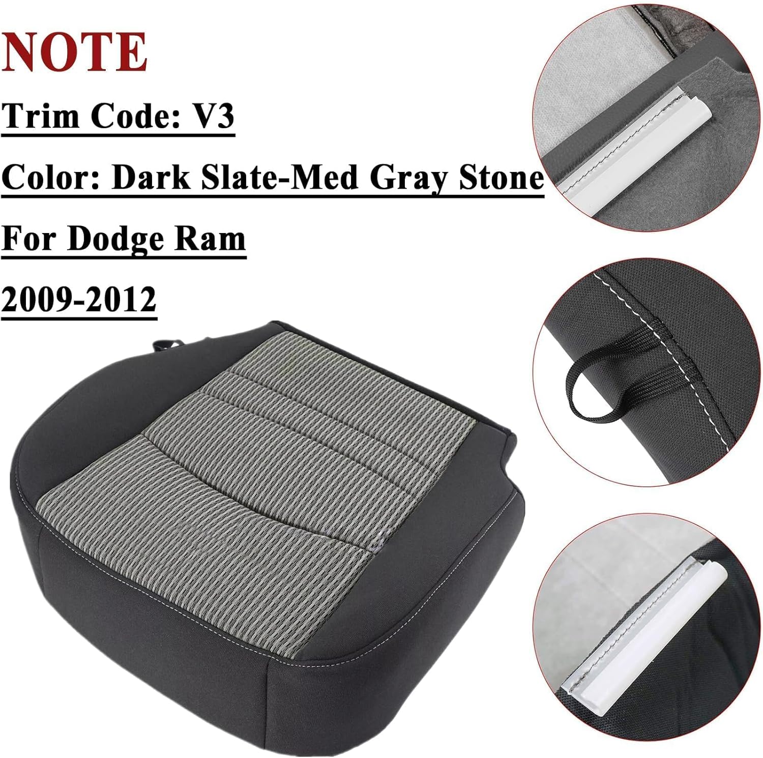 NLQR Front Driver Side Bottom Replacement Cloth Seat Cover & Foam Cushion Compatible with Dodge Ram 1500 2500 3500 4500 5500 SLT 2009 2010 2011 2012