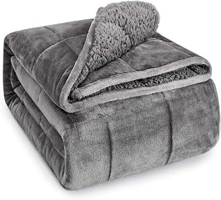 Wemore 15lbs Weighted Blanket Twin 48x72 Sherpa Fleece Grey Adult Sleep