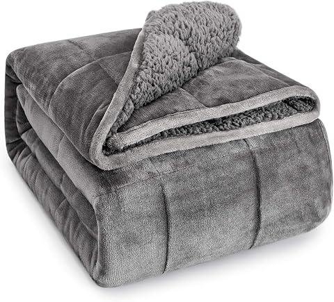 Wemore Twin Weighted Blanket, 48 x 72 Inches, 15 lb, Gray Sherpa Fleece