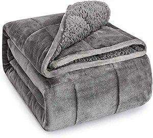 Wemore Sherpa Fleece Weighted Blanket for Adult, 20 lbs Dual Sided Cozy Fluffy Heavy Blanket, Ultra Fuzzy Throw Blanket with Soft Plush Flannel Top, 80 x 87 inches, Grey on Both Sides
