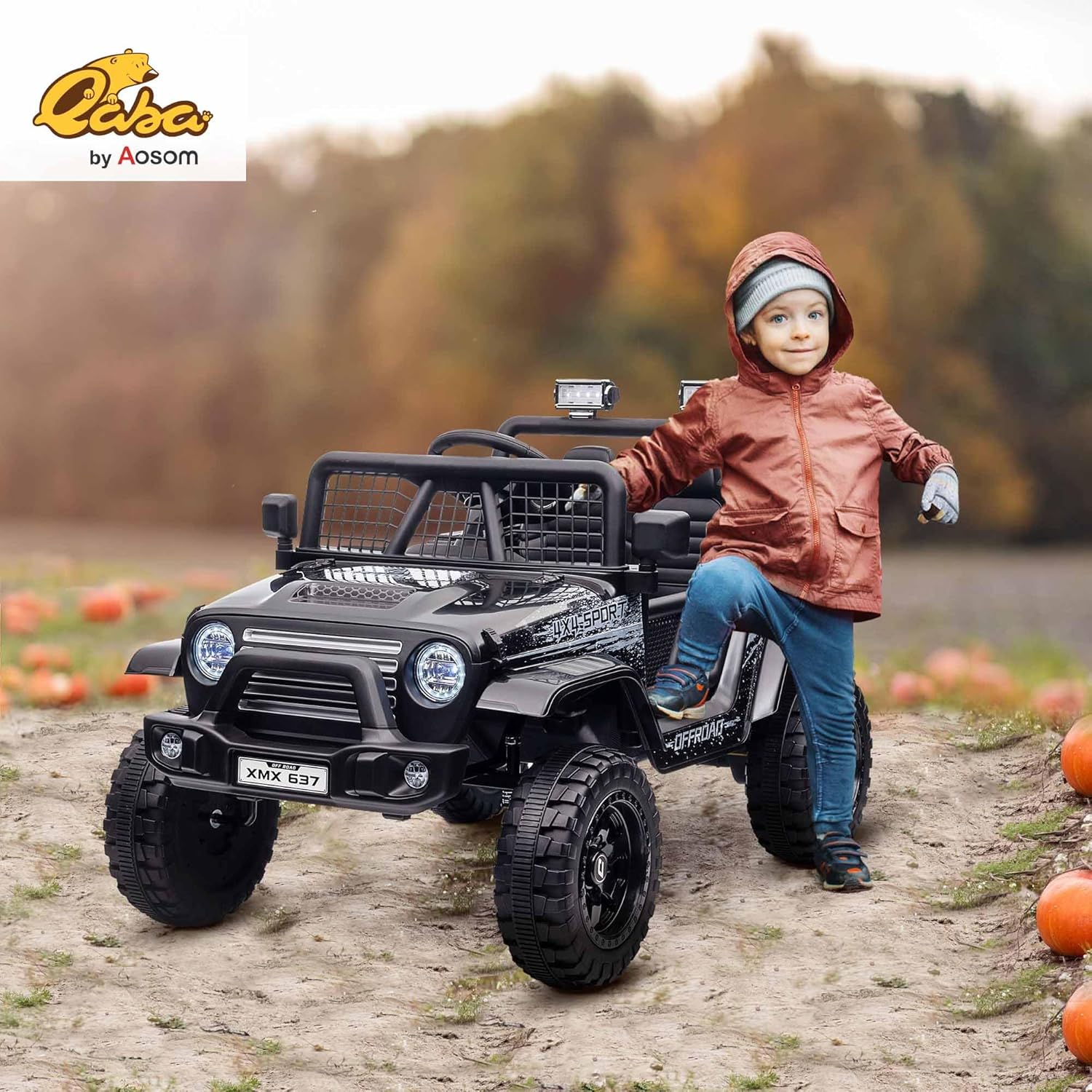 Qaba 12V Ride on Truck, Battery Powered Kids Electric Car with Parent Remote, 4 Suspension Wheels, 3 MPH Max Speed, Music, Horn & LED Lights for Ages 3-6 Years Old, Black