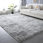 CAIYUECS Shag Area Rug for Living Room: Large Soft Plush Grey Rugs for Bedroom Living Room - Non Slip Modern Shaggy Fuzzy Floor Carpet （9x12 Feet Tie-Dyed Light Gray）