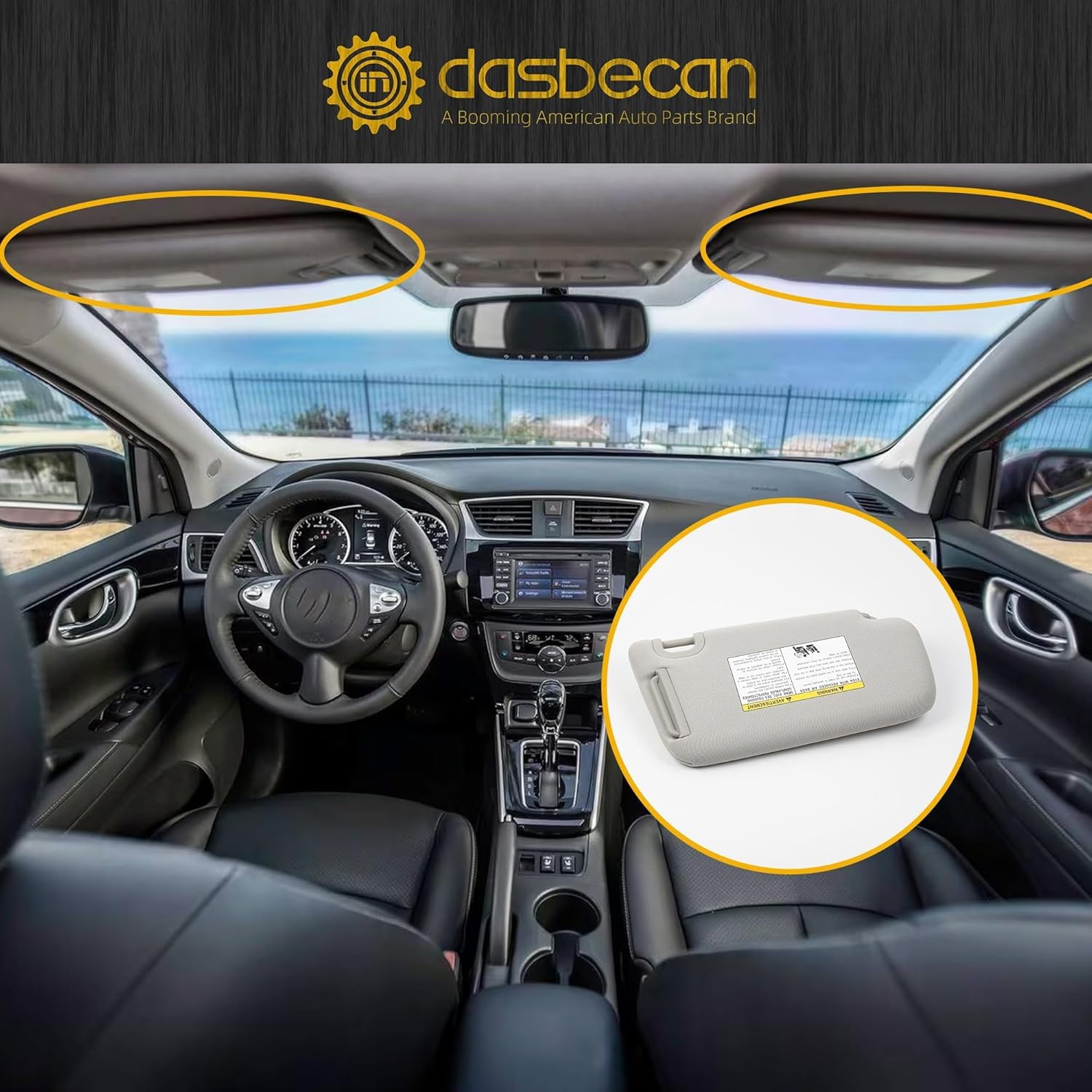 Dasbecan Left Driver Side Sun Visor w/o Light Compatible with Nissan Sentra 2013 2014 2015 2016 2017 2018 2019 Gray Sunvisor with Mirror Replaces# 96401-3SG8A 964013SG8A