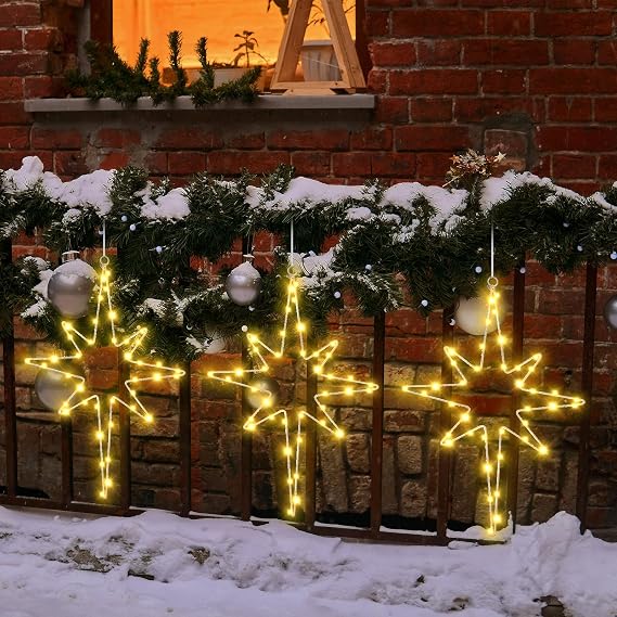 Baquler 6 Solar Christmas Bethlehem Star String Light 16 Hanging Decor