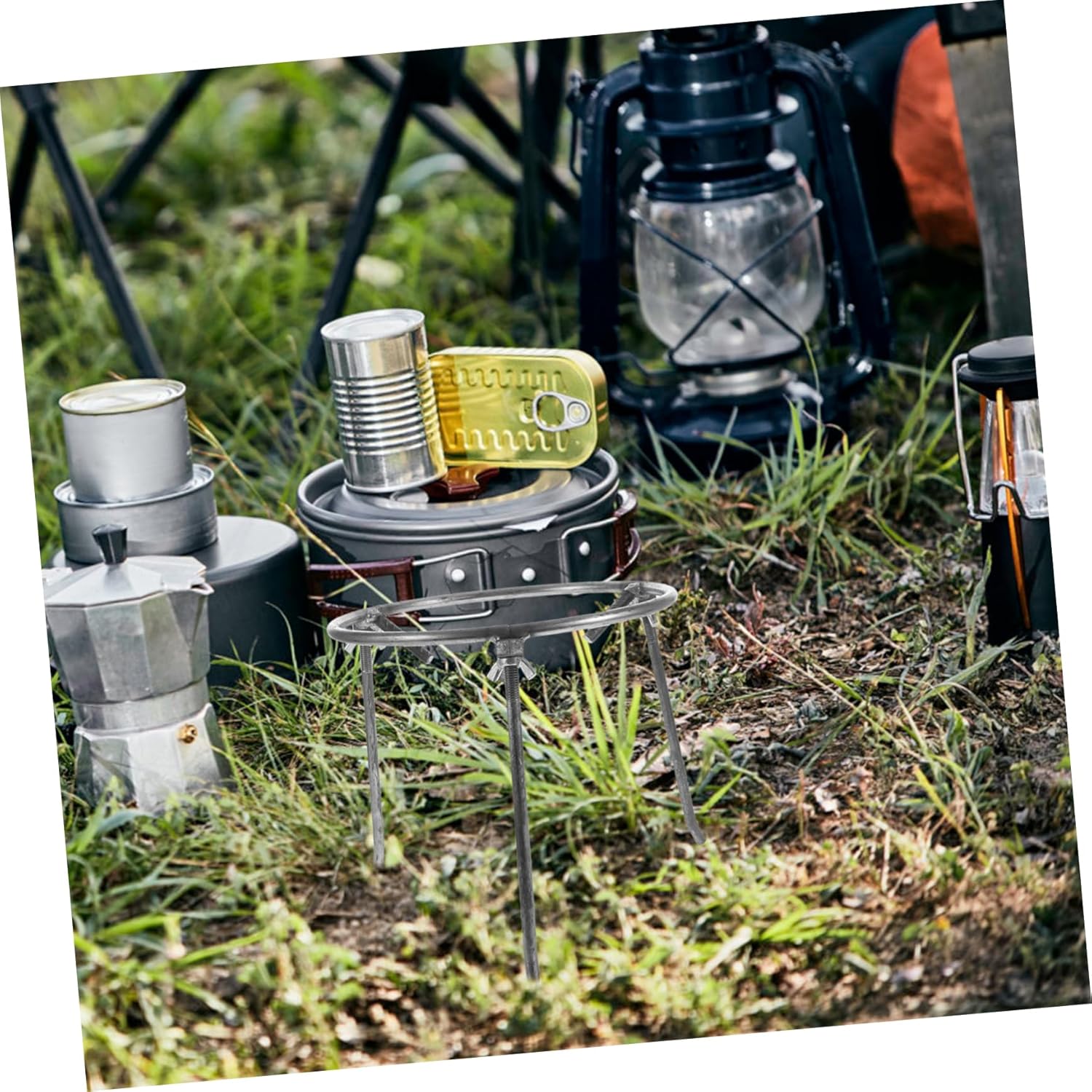 Kisangel Camping Tripod Stand for Open Fire Cooking Portable Carbon Steel Campfire Grill Rack for BBQ Hiking and Outdoor Picnics Easy Setup Detachable Design Heavy-Duty Stability