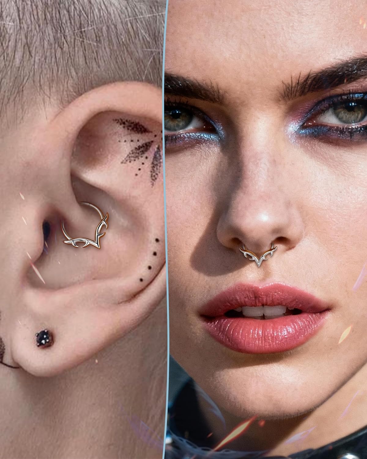 Wings of Blades Septum Rings 16G 8MM Surgical Steel Septum Daith Jewelry Helix Daith Piercing Jewelry - Image 2