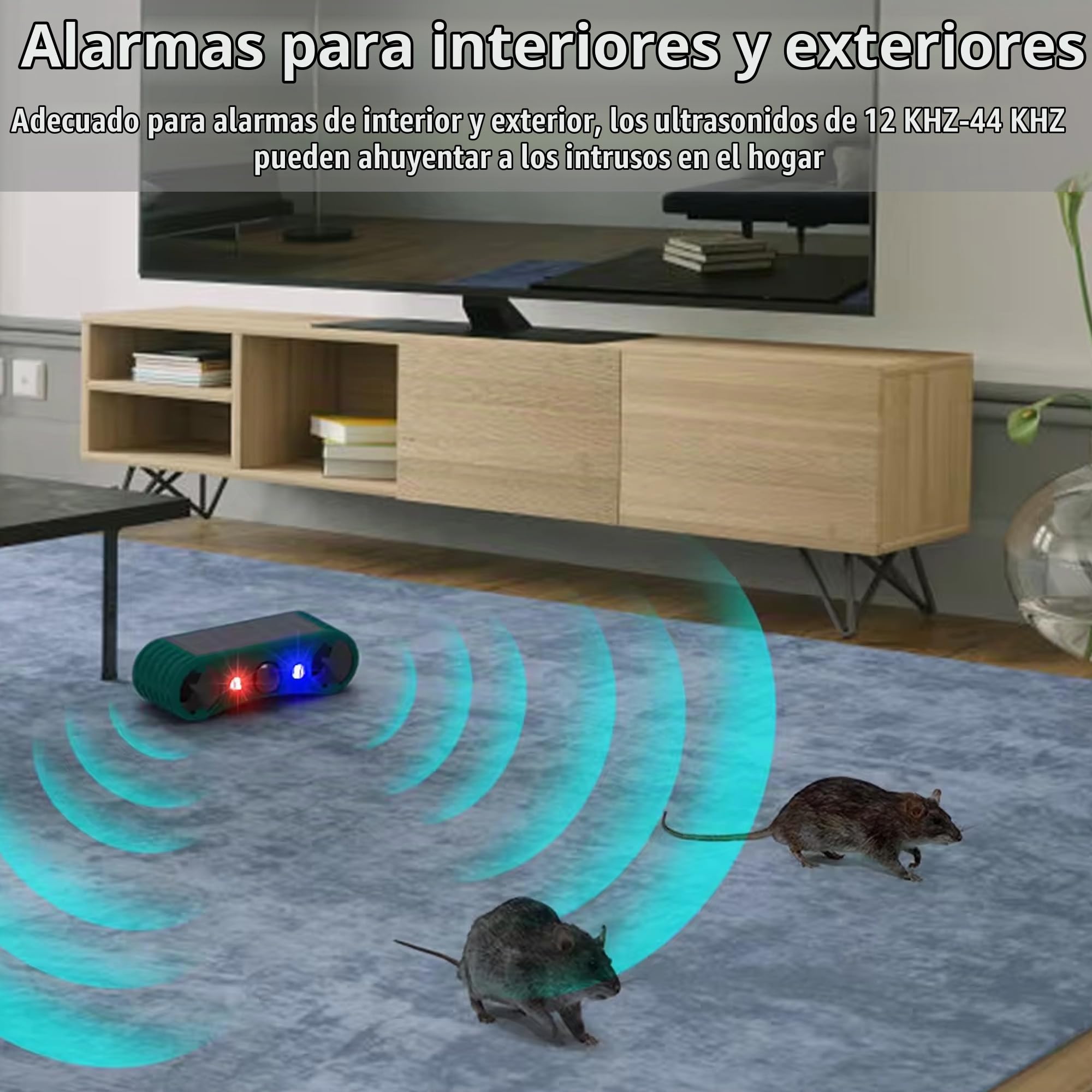 Alarma con Sensor de Movimiento Solar para Exteriores QXMH: Alarma de inducción infrarroja, 2 detectores de Movimiento para Exteriores con Sonido de 129 dB, luz roja/Azul