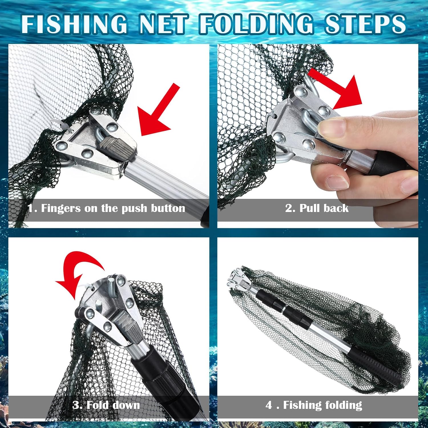 Poen Wire Grid Bottom Crab Nets Two Ring Crab Kit with Harness and Bait Clip 24'' x 20'' x 12'' Foldable Fishing Net Hand Casting Cage Fishing Crabbing Net