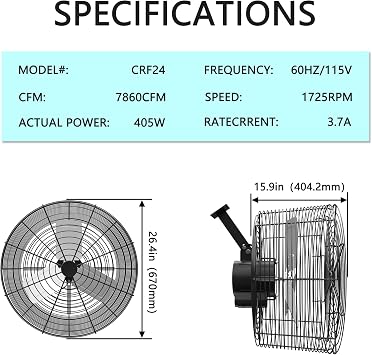 Greenhouse Circulation Fan Air Circulation Fan 1/2 HP 115V Ceiling Wall Mount Fan High Speed Circulation Fan for Greenhouse, Warehouse, Patio, Garage 7860CFM, ETL Listed