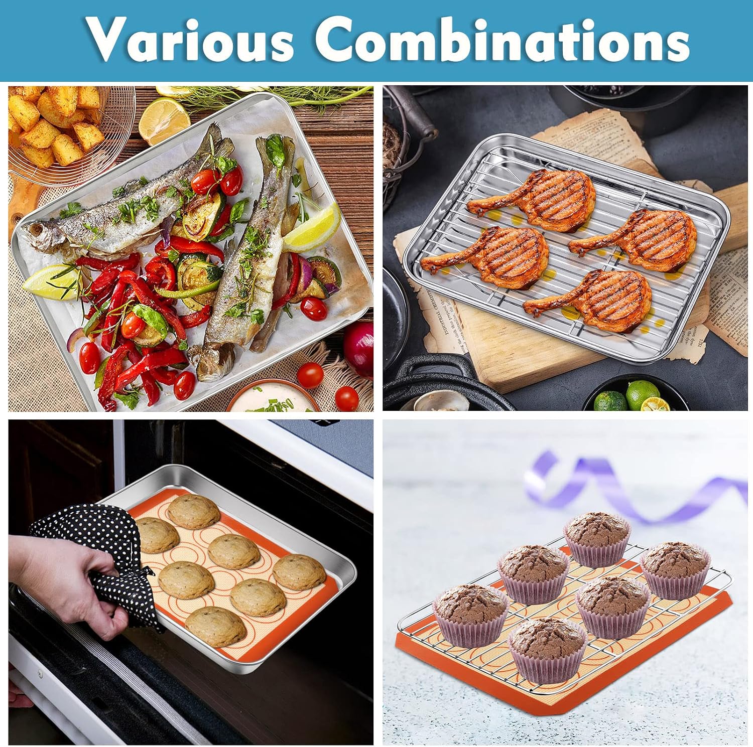  10.4 Inch Baking Sheet Pan Cooling Rack with Mat Set for Cookie thumbnail