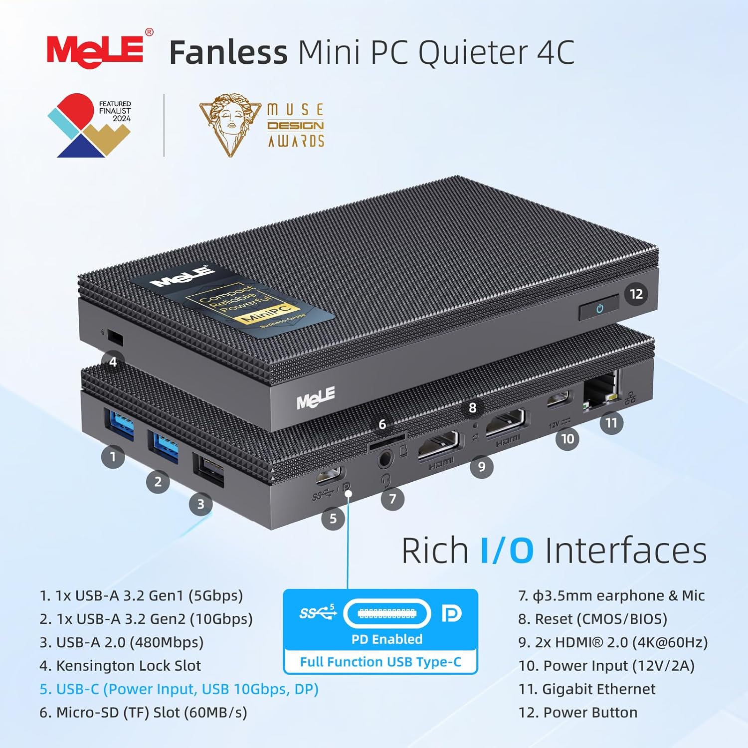 MeLE Quieter4C Fanless N100 Mini PC 16GB DDR4 512GB SSD Win11pro Ultrathin Micro PC 2X HDMI + USB-C 4K Triple Display 2.4G/5GHz WiFi BT5.1 GbE Small Desktop Computer on Home Office Astrophotography