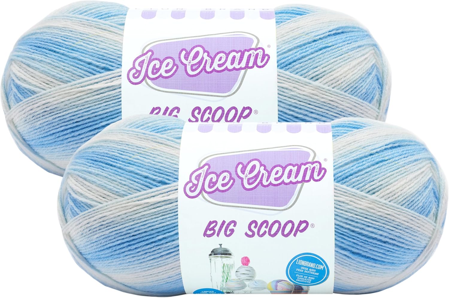 Lion Brand Yarn, Ice Cream Big Scoop, Baby Blanket Yarn, Blueberry, 2 Pack