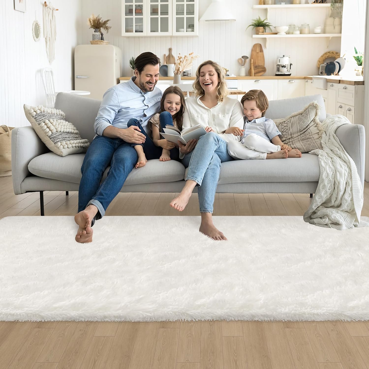3x10 Feet White Soft Shag Runner Rug for Bedroom Fuzzy Fluffy Rugs with Non-Slip Bottom for Hallway Bedside Living Room Dorm, Furry Area Rug for Nursery Playroom Indoor Home Decor