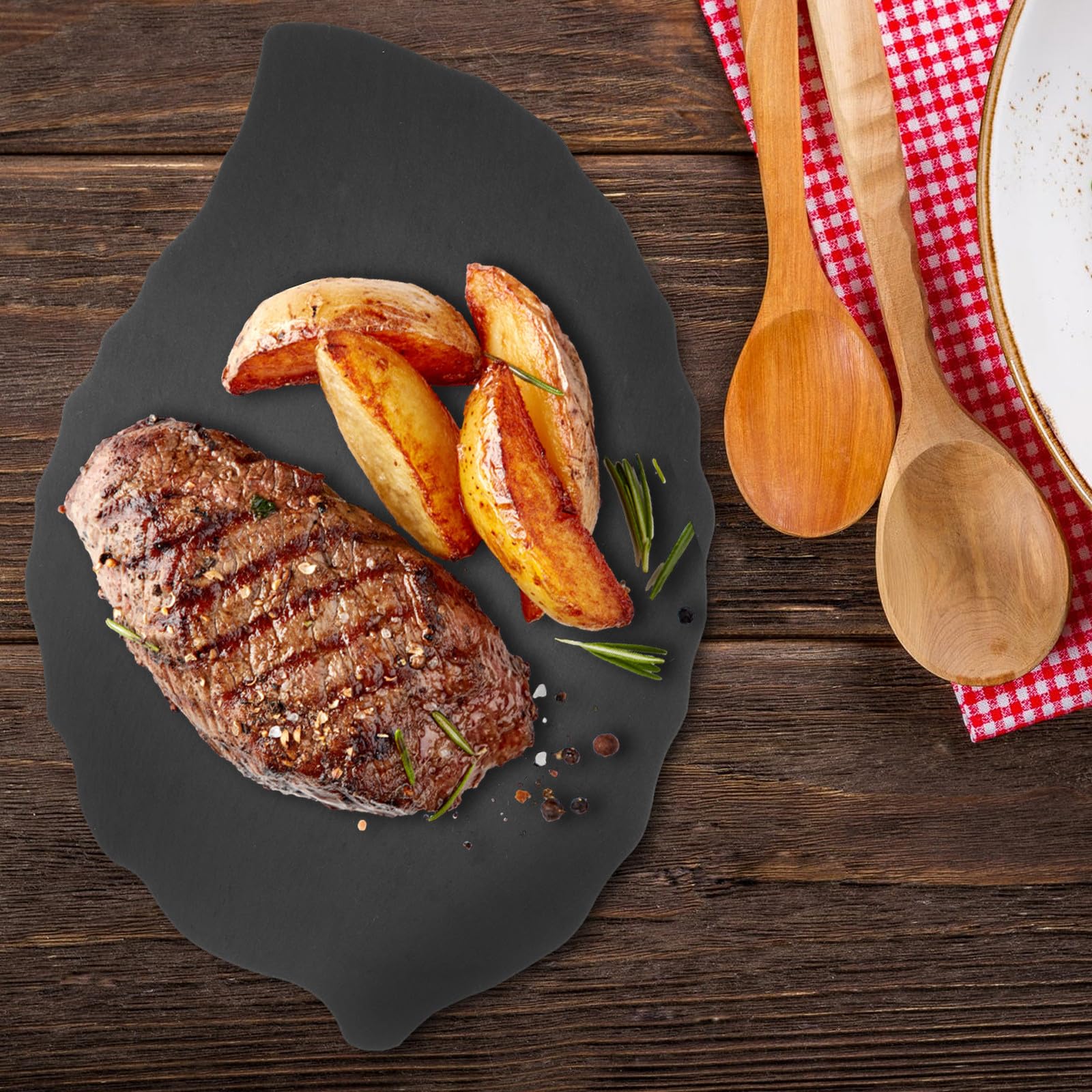 Piatto da Portata per Bistecca in Scisto Nero 30X20 CM a Forma di Foglia Vassoio Multiuso per Sushi e Dessert Stoviglie per Ristorazione Domestica e Professionale