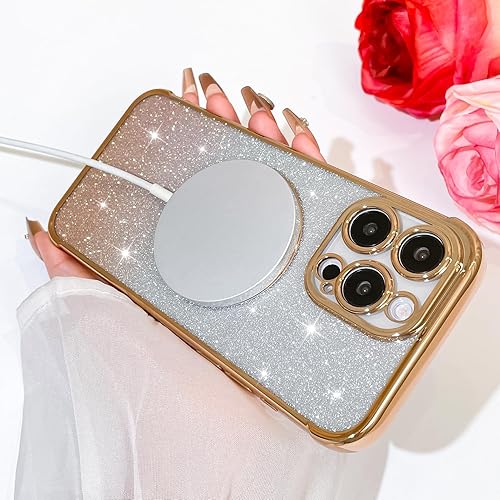 Miniatura 6 de Bonoma Purpurina magnética para iPhone 15 Pro Max compatible con MagSafe , funda transparente de lujo con diseño de corazón de amor, protección de