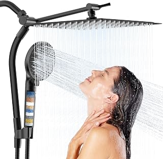 Rain Shower Head with Handheld Spray Combo,High Pressure Filtered Handheld Shower Head with 10-Spray for Bathroom Upgrade,10" Height/Angle Adjustable Bar,71" Long Hose (Matte Black)