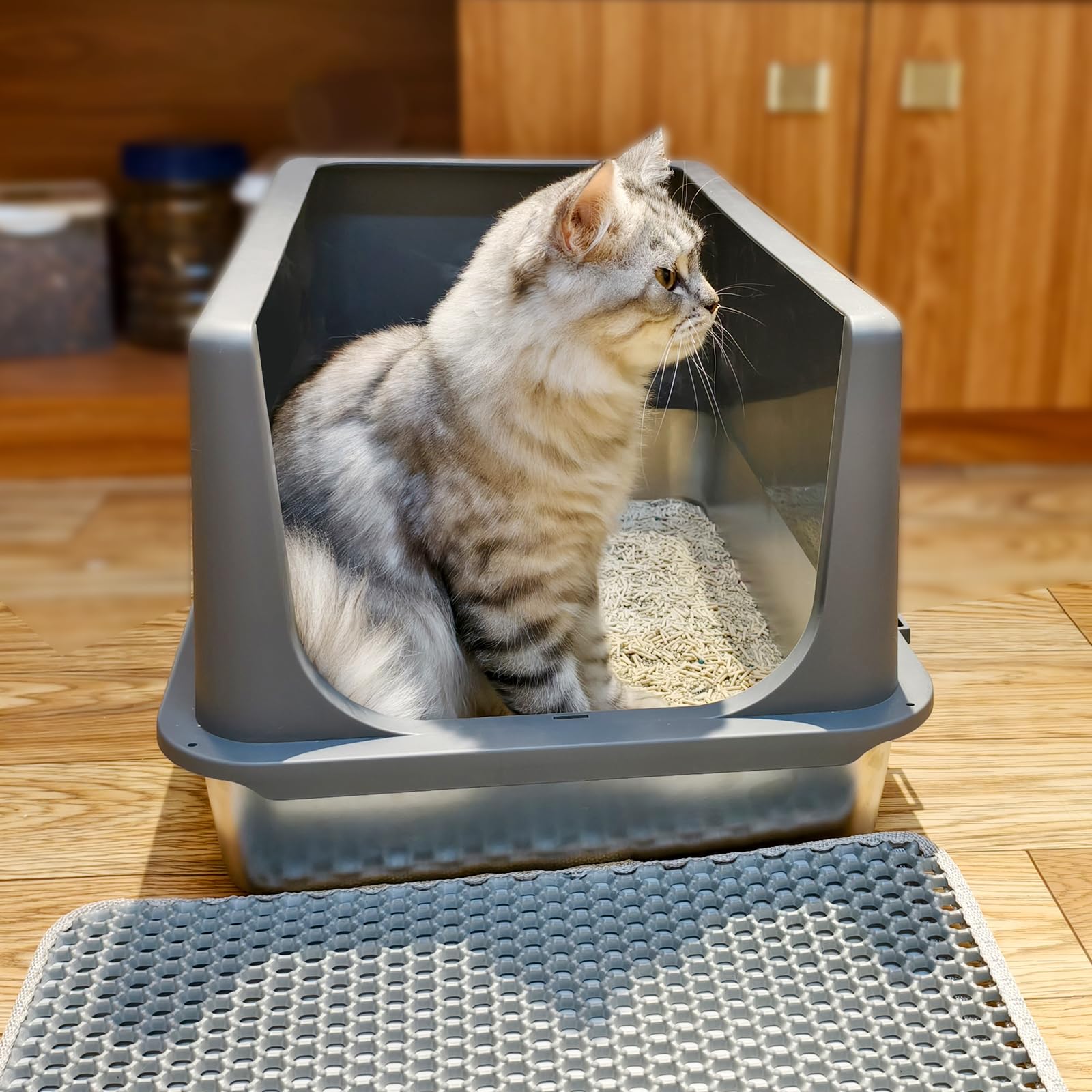 LIHONG Stainless Steel Litter Box with Lid, XL Metal Cat Litter Tray for Indoor Cats, Enclosure Cat Litter Pan for Large Cats, Non-Sticky Large Kitty Litter Box, Anti-Leakage, 23.5" X 15.6" X 12" - image 8