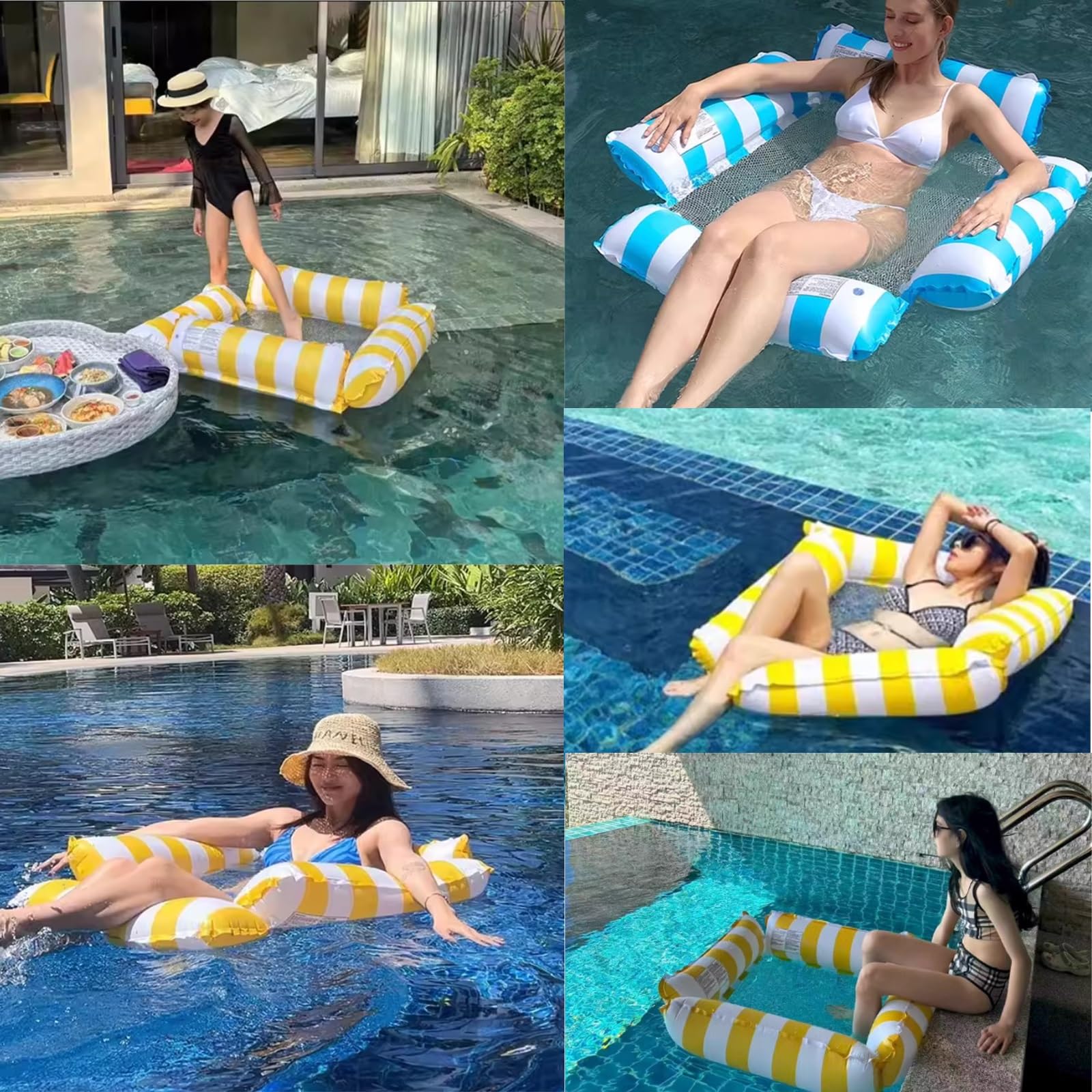 Schwimmnudel Hochleistungs-PVC-Pool-Chaiselounge-Stühle, Schwimmende, Aufblasbare Schwimm-In-Pool-Liege Für Hotel/Gästehaus/Ferienvilla/Campingplatz/Strandclub(L,6pack)