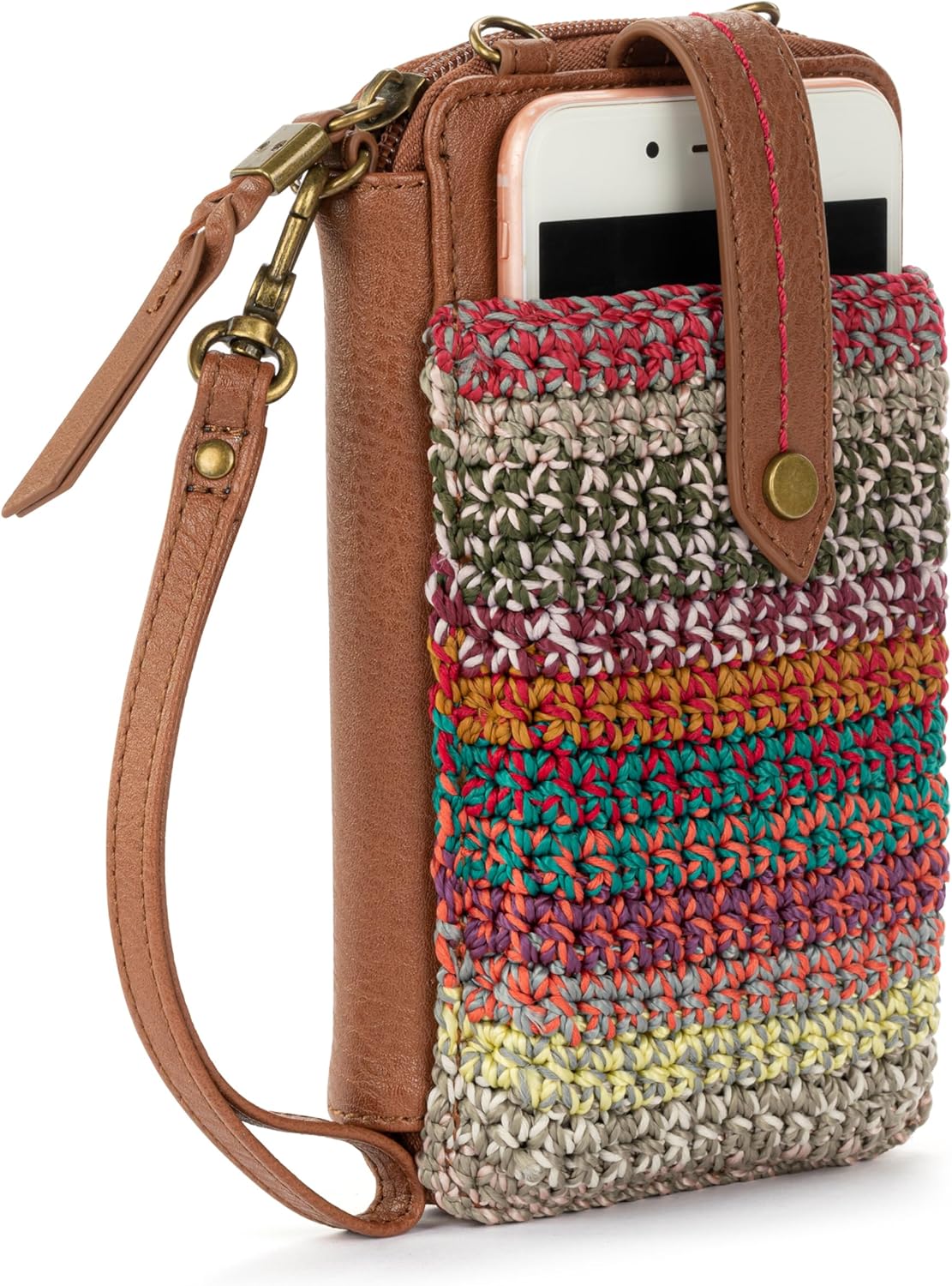 The Sak Silverlake Smartphone Crossbody in Crochet, Removable Crossbody Strap, Sunset Stripe