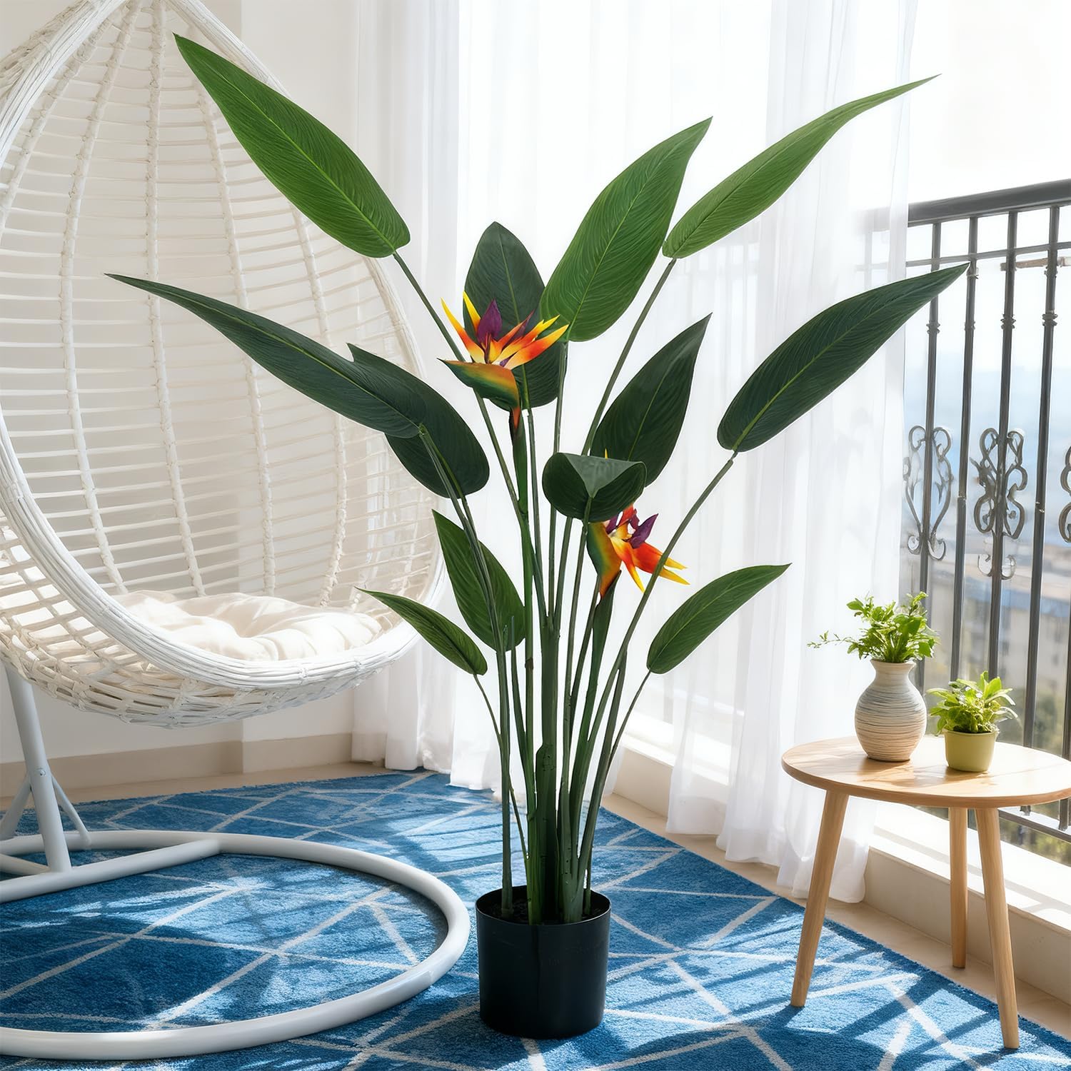 4FT Artificial Bird of Paradise Plant with 2 Flowers & 12 Detachable Leaves - Faux Birds of Paradise Plants for Indoor/Outdoor Home & Office Decor, Perfect for Porch, Living Room