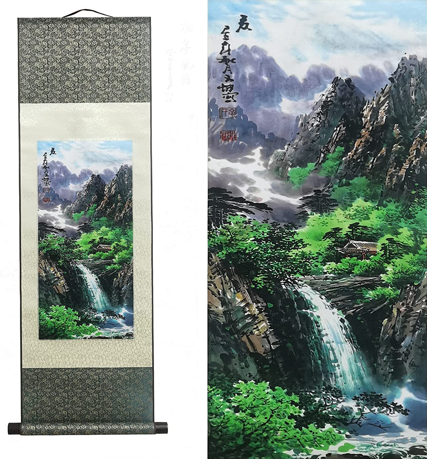 Vrfvsdasaas B2 Chinese Wall Art, Chinese Wall Art Scroll Painting,Silk Scrollg Summer Autumn Winter Landscape Beaut(B2)