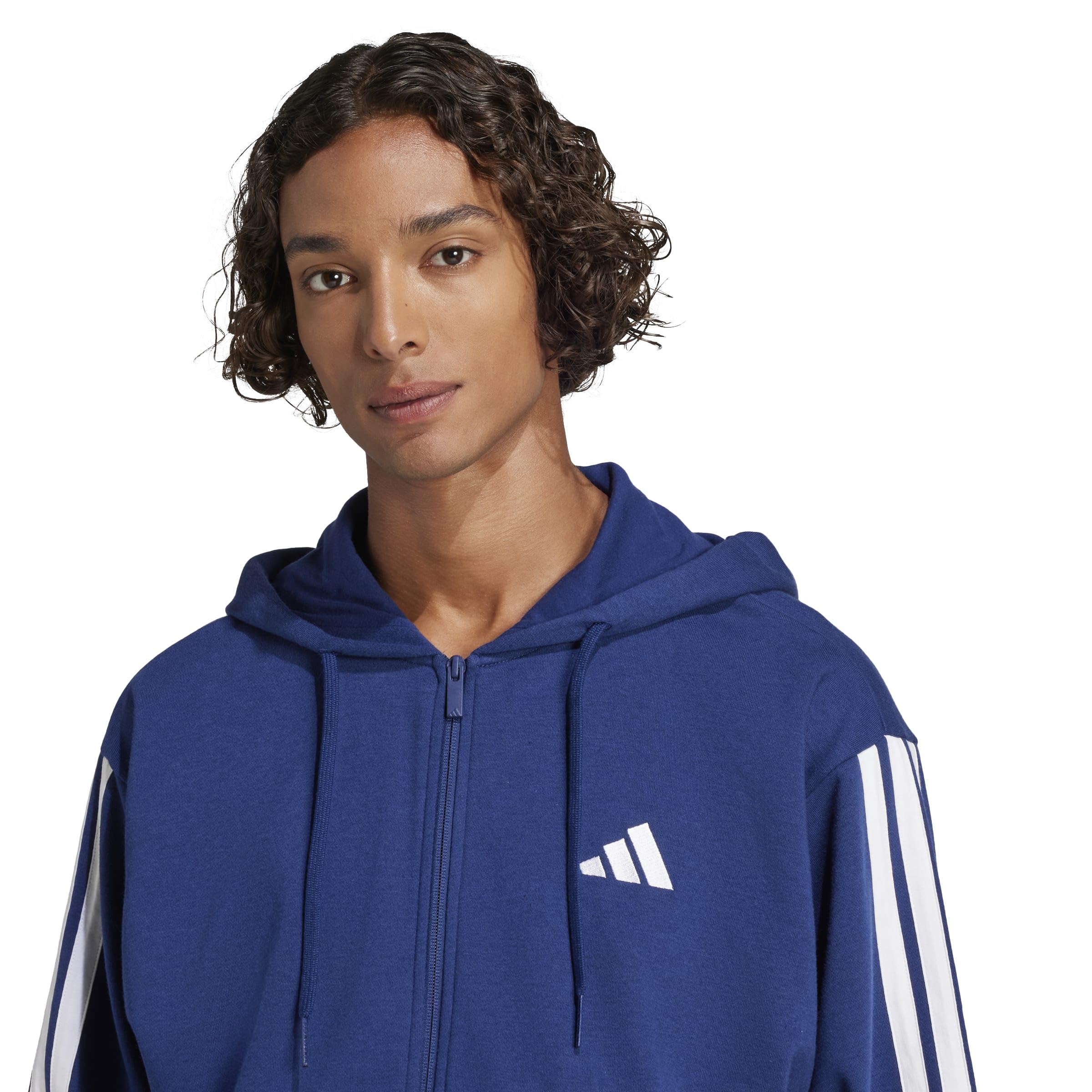 adidas Mężczyźni ESSENTIAL THREE STRIPES FRENCH TERRY FULLZIP HOODIE, Dark Blue/White, L