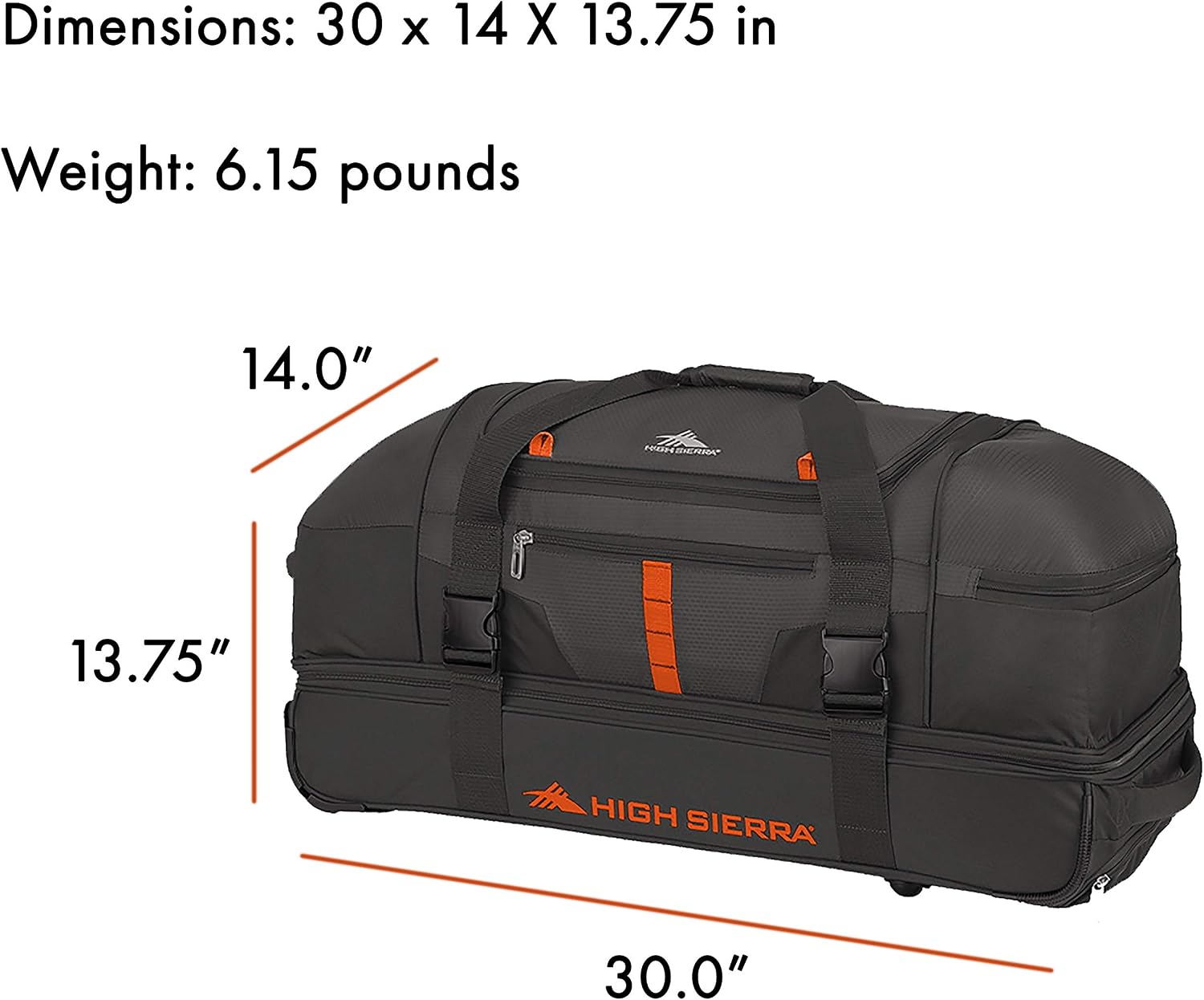 High Sierra Evolution Drop Bottom Rolling Duffel Bag, Mercury/Redline, 30-Inch