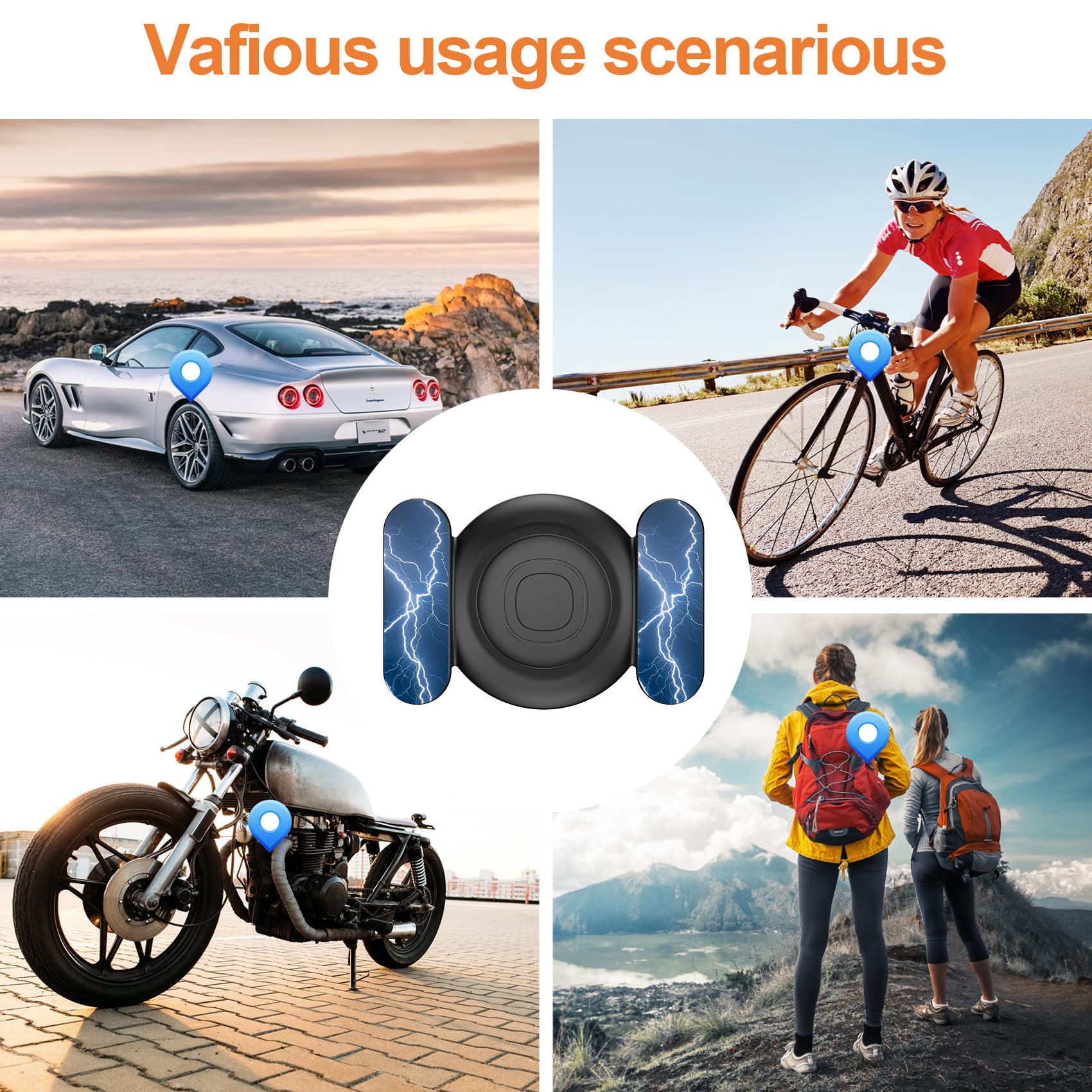 Traceur GPS Voiture sans Abonnement, 2 Pièces Smart Tag Traceur, Compatible avec Android et iOS, Localisateurs D’Objets Bluetooth pour pour Auto, Moto, Vélo, Bagages, IP68 Imperméable