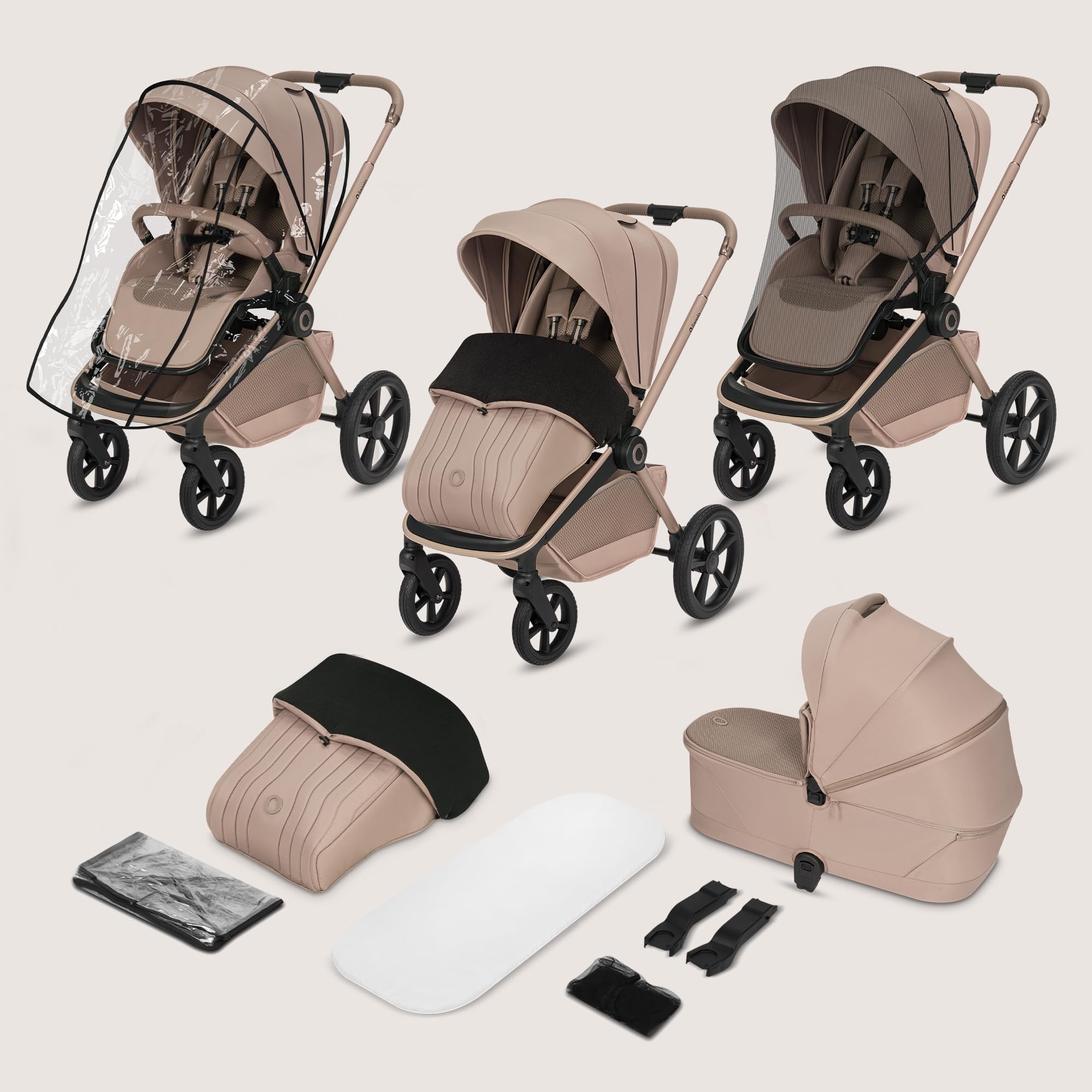 Lionelo Freya Carro Bebe 3 Piezas Carrito de Bebe 3 en 1 (0-4 Años, Hasta 22 Kg), Plegable Capazo, Silla y Silla de Coche I-Size 40-87 Cm, Suspensión, Ruedas PU, Capota UPF50+, Cochecito Bebe