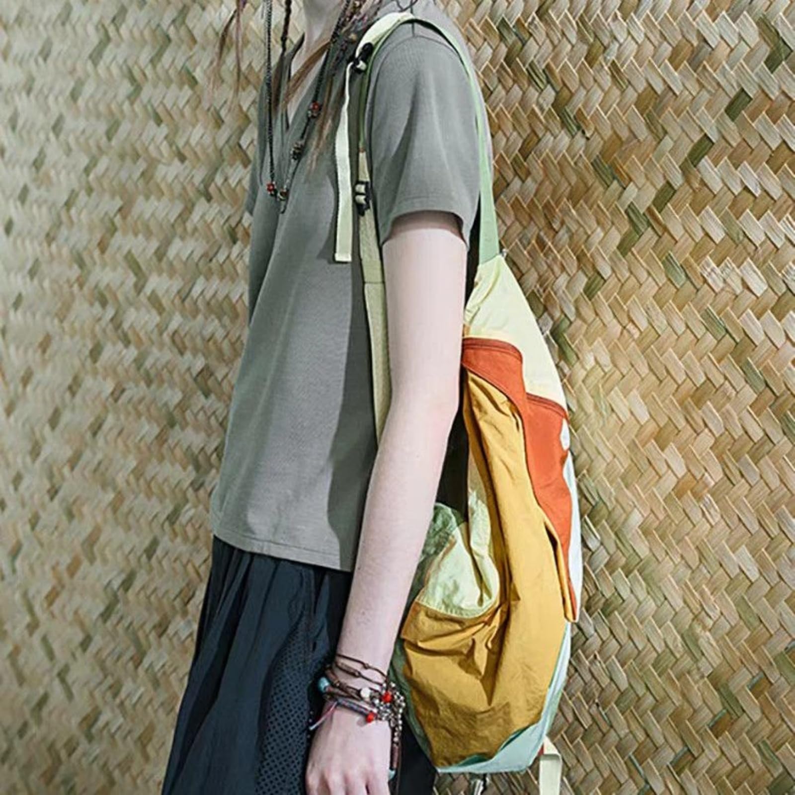 Zaino Color Patchwork in Nylon Leggero, Borsa di Designer all-Match per Il Viaggio Giornaliero All'aperto Primavera Estate-Yellow