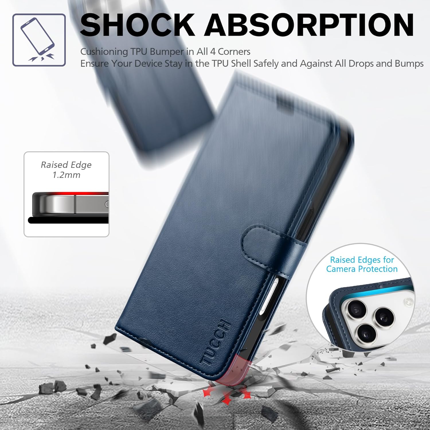 TUCCH Case Wallet for iPhone 17 Pro (6.3") 2025, Stand, RFID Blocking, 4 Card Holder, TPU Shockproof Inner Shell, PU Leather, Magnetic Closure Folio Protective Cover, Dark Blue - Image 6