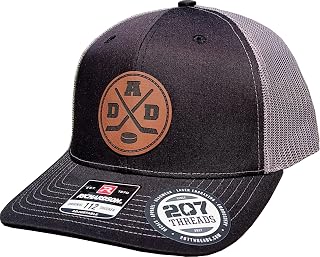 Hockey Dad Hat, Hockey Dad Leather Patch Cap, Ice Hockey Sticks Cross Dad Gift Trucker Hat, Roller League